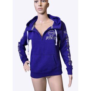 Victorias Secret Love Pink XS Purple 1/2 Zip Hoodie With Sequined Details & Kang